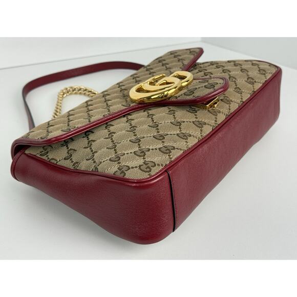 Gucci GG Marmont Monogram Matelassé Diagonal Shoulder Bag Beige and Red - Picture 7 of 16